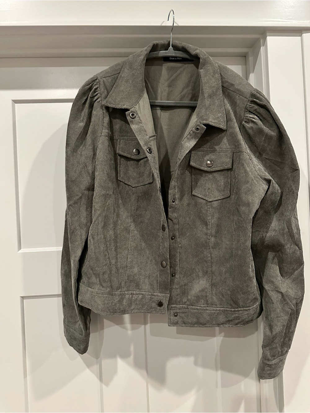 Doe & Rae Gray Suede Puff Sleeve Jean Jacket